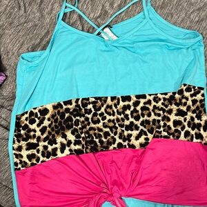 Hemish made in USA blue pink cheetah print criss cross